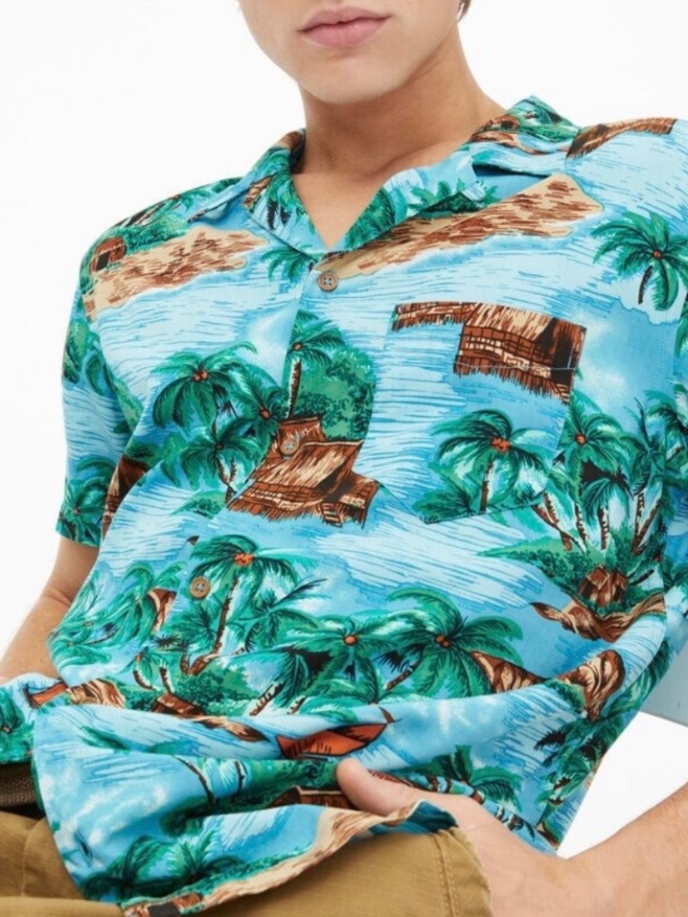 Tropical Island Resort Button-Down Resort Shirt Y2K beach Bahamas tee coastal